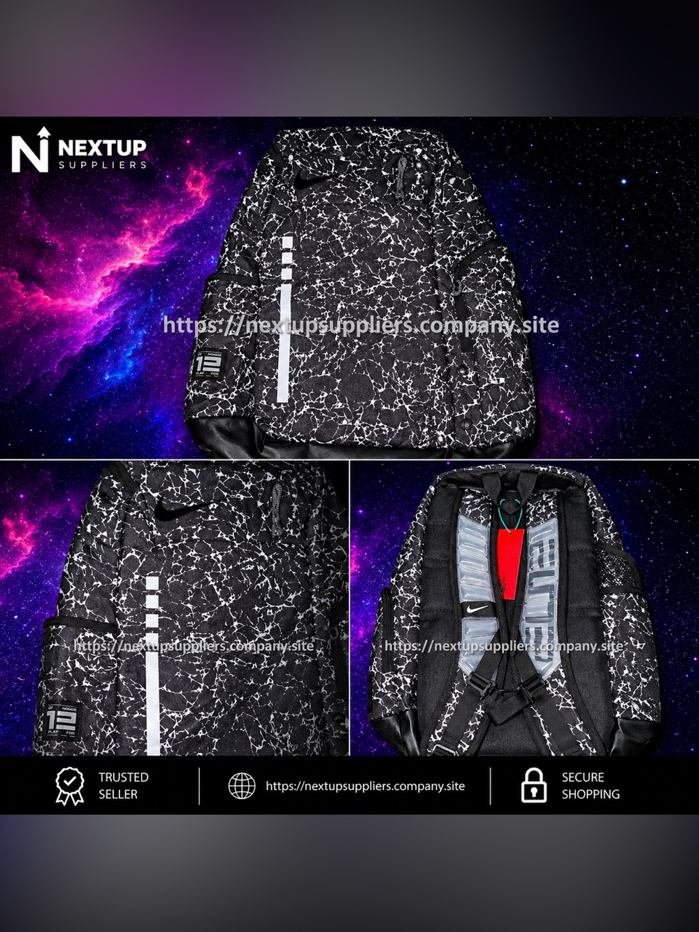 Nike Black Marble-Print Backpack with Reflective Accent